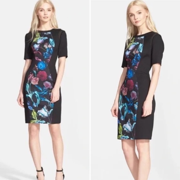 Ted Baker Midnight Bloom Abade Black Floral Tailored Fit Mini Dress 3 US 8 - Picture 1 of 8